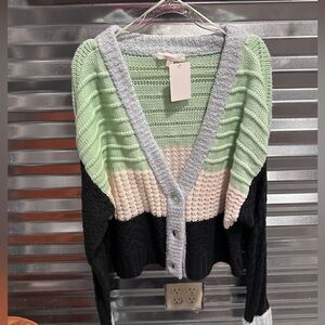 Madison Parker Colorblock V-Neck Cardigan Sweater size XL